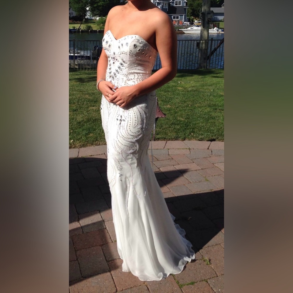 Elegant White Beaded Evening Gown